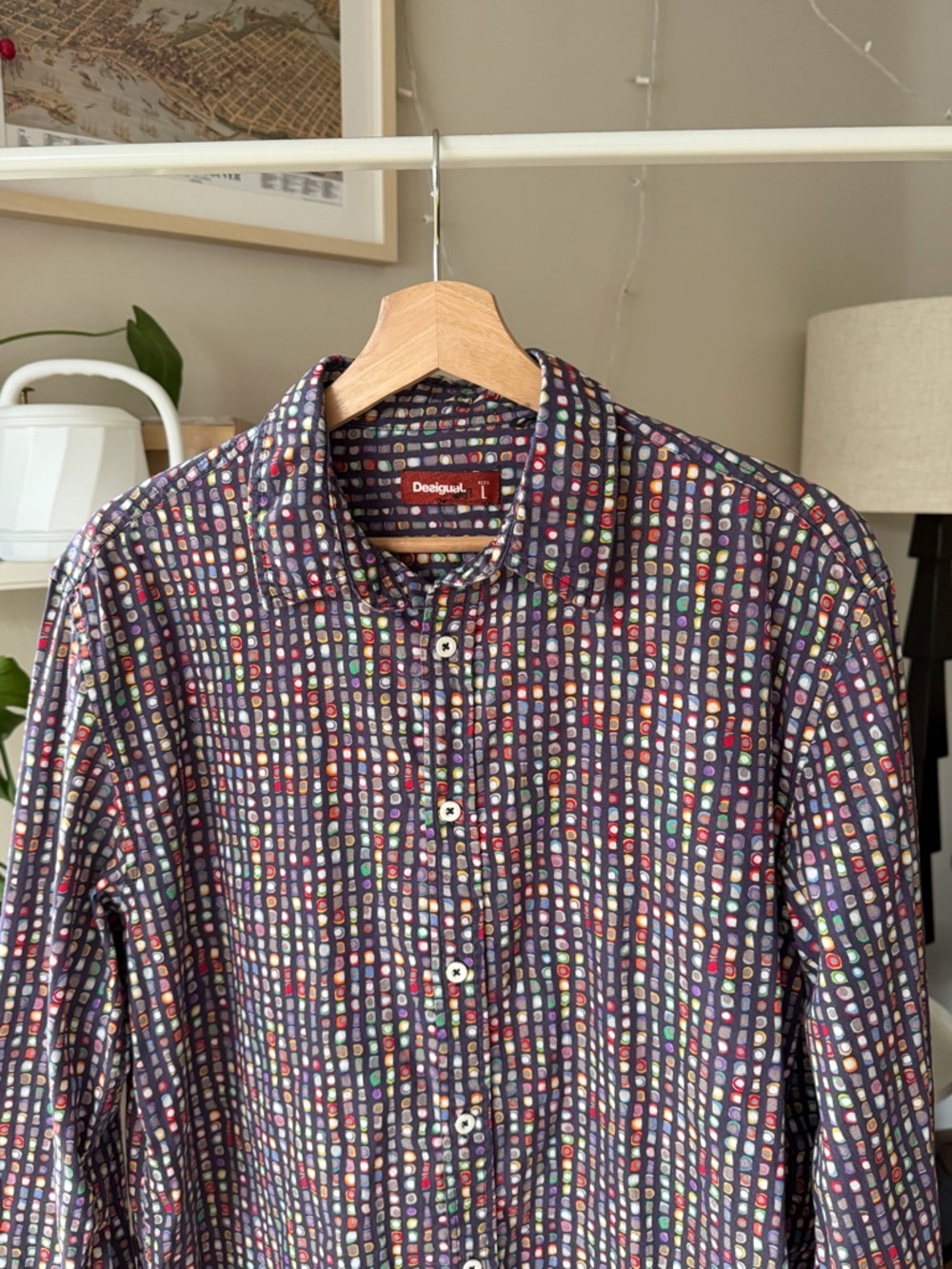 Desigual Navy Multicolor Dot-Print Button-Down Shirt